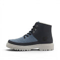 Bottes montantes « Raisa » de la collection « Ice Wooler » de Baabuk, en laine bleue, avec des finitions en cuir nubuck et une semelle en caoutchouc crantée résistante.