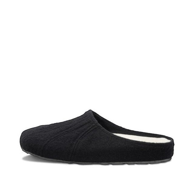 Baabuk Alpina black wool slip-on sandal with a cork insole and minimalist design.