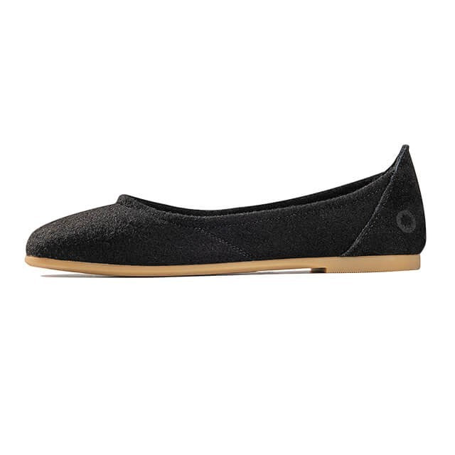 Baabuk black wool ballerina flats with a durable rubber sole and minimalist design.