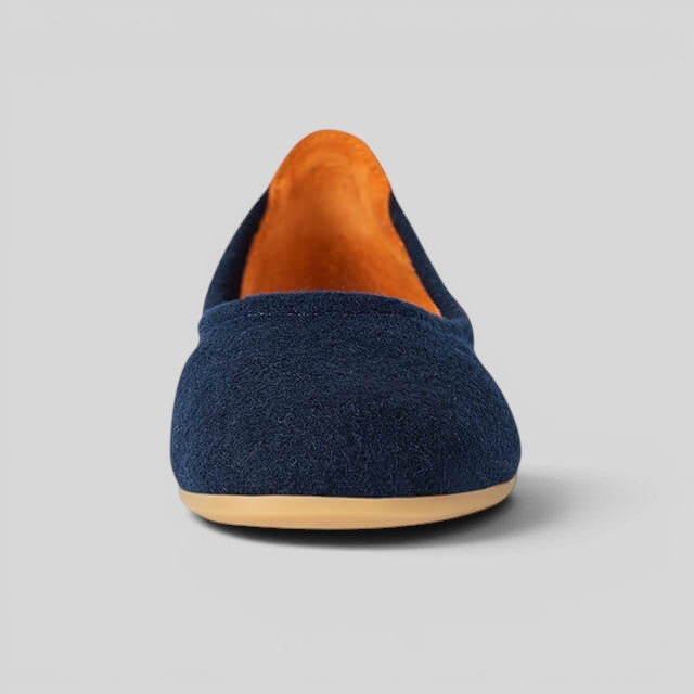 Baabuk blue wool ballerina flat with a comfortable sheep wool upper and durable rubber sole.