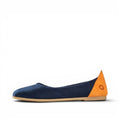 Baabuk blue wool ballerina flats with a contrasting orange nubuck heel detail and a slim rubber sole.