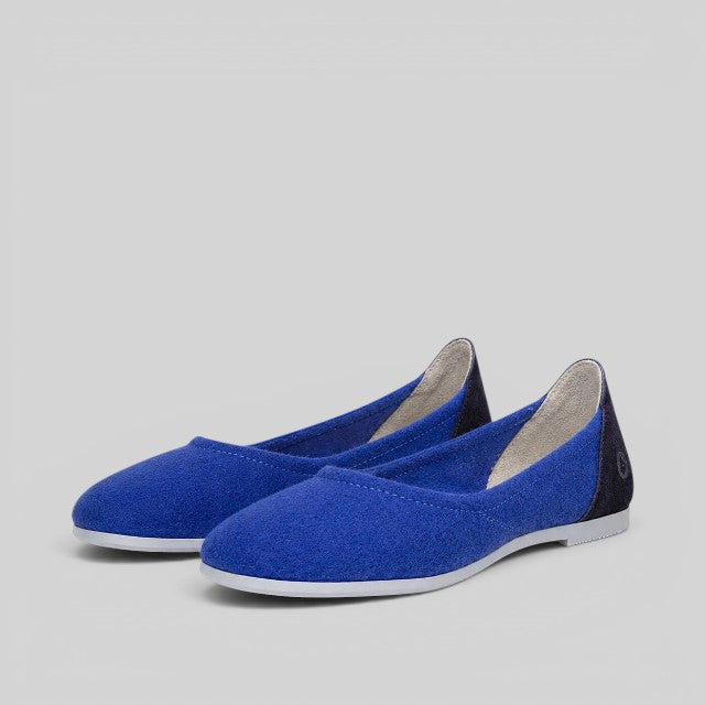 Baabuk cobalt blue wool ballerina flats with a durable rubber sole and nubuck heel detail.