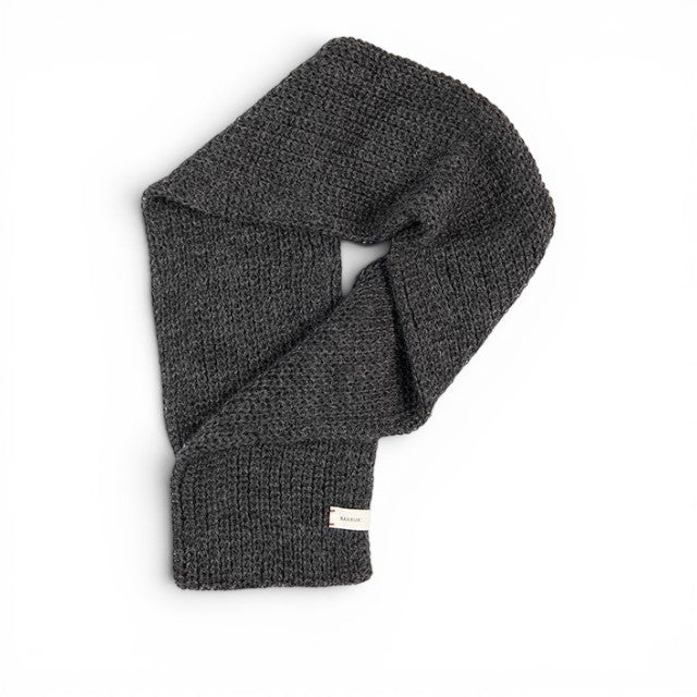 Baabuk dark grey infinity scarf made from soft baby alpaca wool with a textured knit finish