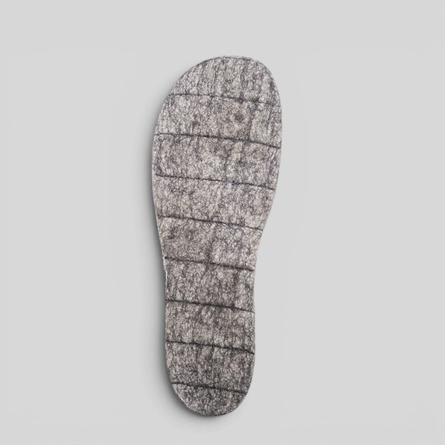 Baabuk grey handcrafted felt slipper insoles with a stitched grid pattern for added comfort and durability.