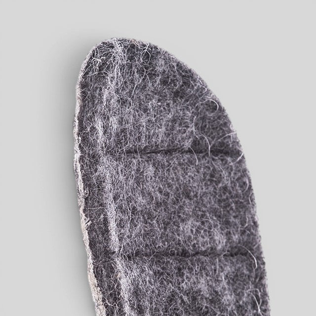 Baabuk handcrafted grey wool felt slipper insoles for added comfort and replacement, sold as a pair.