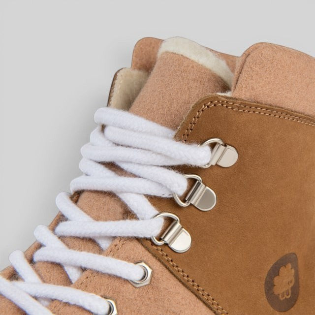 Baabuk Ice Wooler in Sand Rose featuring natural wool upper, nubuck leather details, and white cotton laces.
