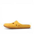 Baabuk Kanga slippers in yellow wool with Swiss cheese inspired hole cutouts and a natural latex sole