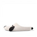 Baabuk Kanga Woof slippers in light grey wool with black dog ear and nose details, side view