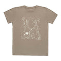 Baabuk 10 year anniversary khaki merino wool t-shirt featuring a white Swiss mountain illustration by Jamie Aspinal.