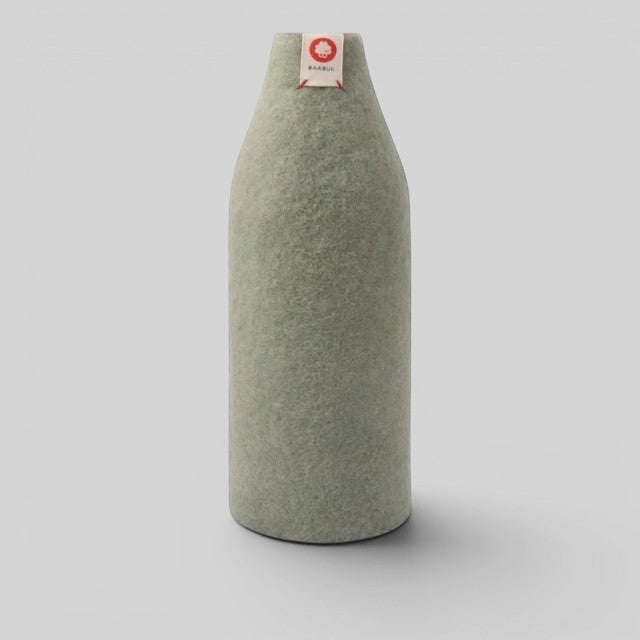 Baabuk khaki wool bottle cover for thermal insulation, handmade with natural New Zealand wool.