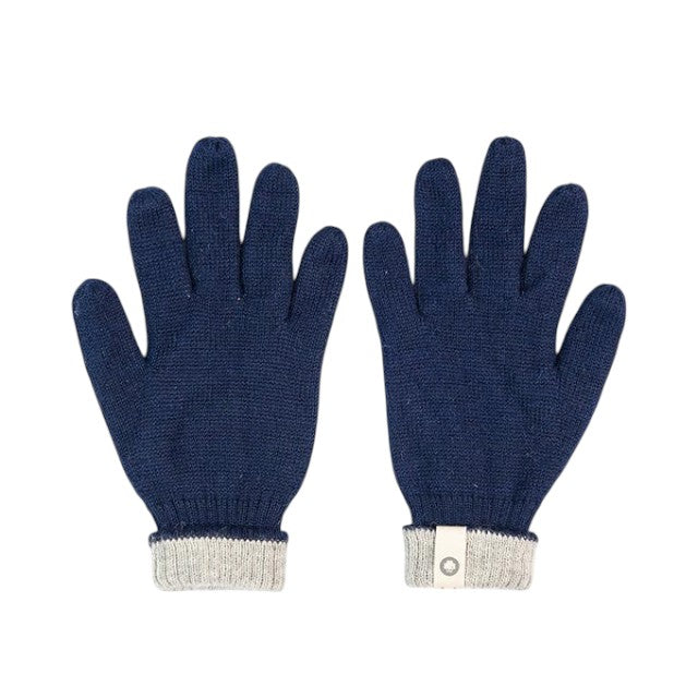 Baabuk marine blue reversible gloves made from soft baby alpaca wool with a light grey ribbed cuff.