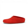 Baabuk Mel salsa red wool slippers with natural crepe rubber soles, handmade in Nepal from New Zealand wool.