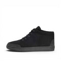 Baabuk Sky Wooler black monochrome wool sneaker with nubuck trim and elastic laces, side profile view.