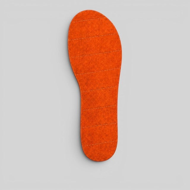 Baabuk tangerine felt slipper insoles handcrafted in Nepal with horizontal stitching for a comfortable fit