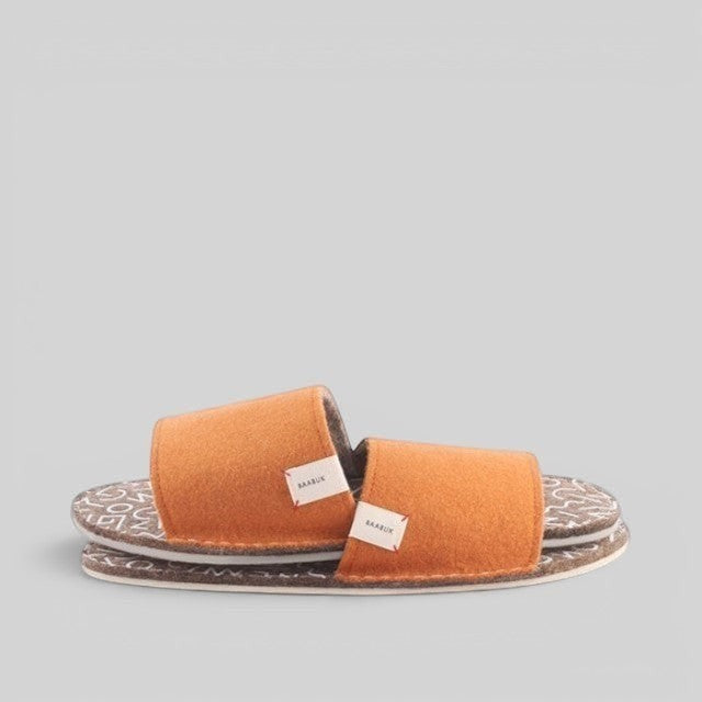 Baabuk Baabulette terracotta wool slide sandals with patterned footbed and artisanal handmade design