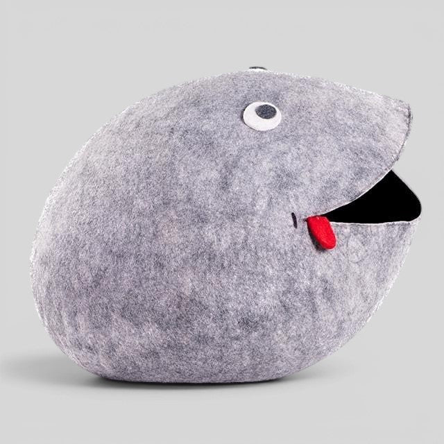Baabuk grey wool Frogbuk storage basket with hand-stitched features, made from natural New Zealand sheep wool.