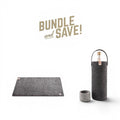 Baabuk dark grey wool placemat and matching wine cooler set with leather handle for dining table